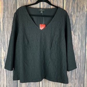 Emme Black Lace Overlay V-Neck 3/4 Sleeve Blouse-Size 1